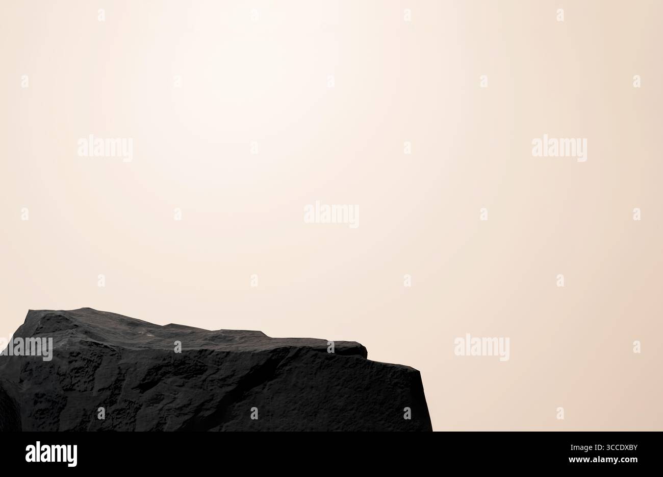 Podium de roche noir sur fond beige. Scène minimaliste pour la présentation cosmétique, de soins de la peau ou de produits avec espace de copie. Banque D'Images