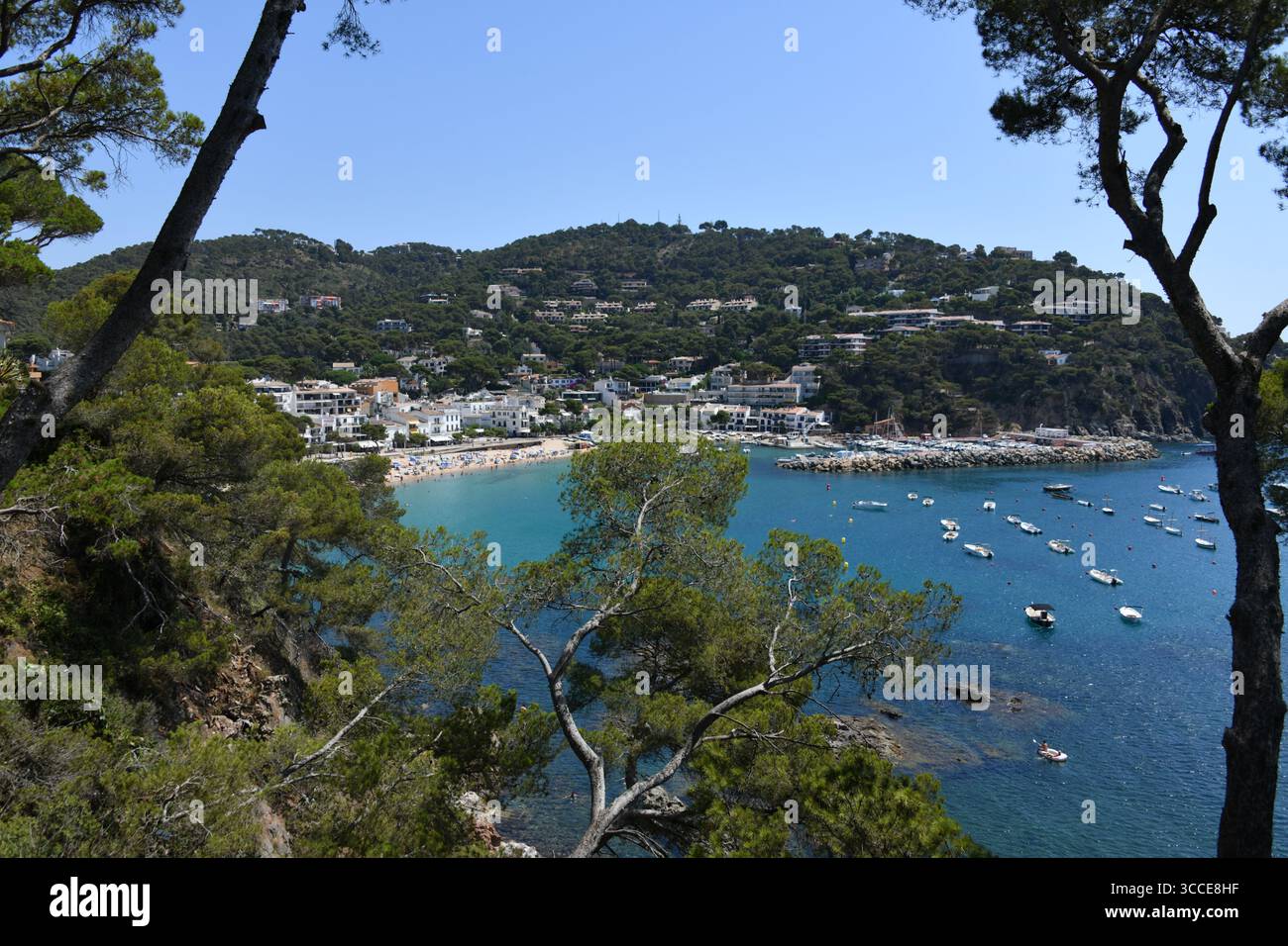 Vue de la ville pittoresque de Llafranc sur la Costa Brava espagnole vu du sentier côtier à Palafrugell Banque D'Images