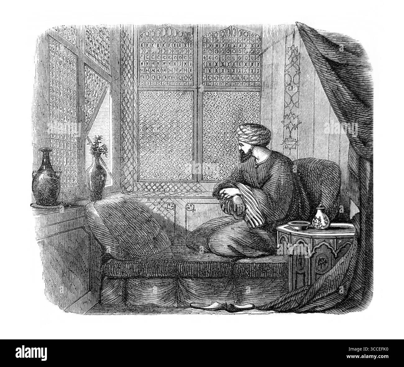 Illustration du proverbe VII.6 représentant un Casement oriental 'pour à la fenêtre de ma maison j'ai regardé à travers le treillis' de l'antique 19ème siècle th Banque D'Images