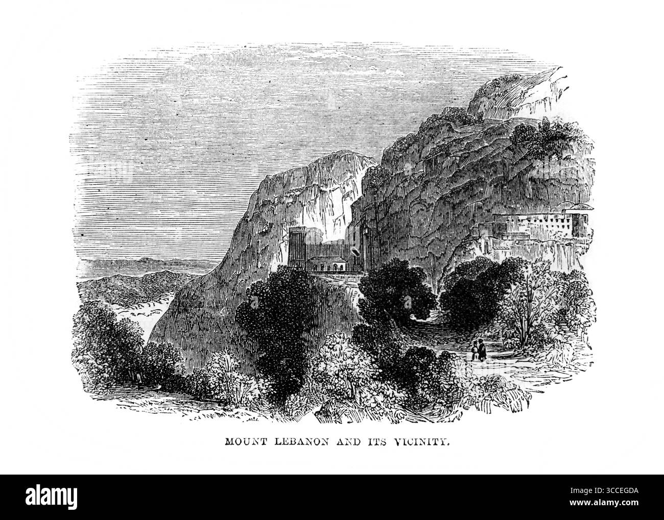 Illustration du Mont Liban et de ses environs du XIXe siècle antique la Sainte Bible contenant l'ancien et le Nouveau Testament avec Notes explicatives, Banque D'Images