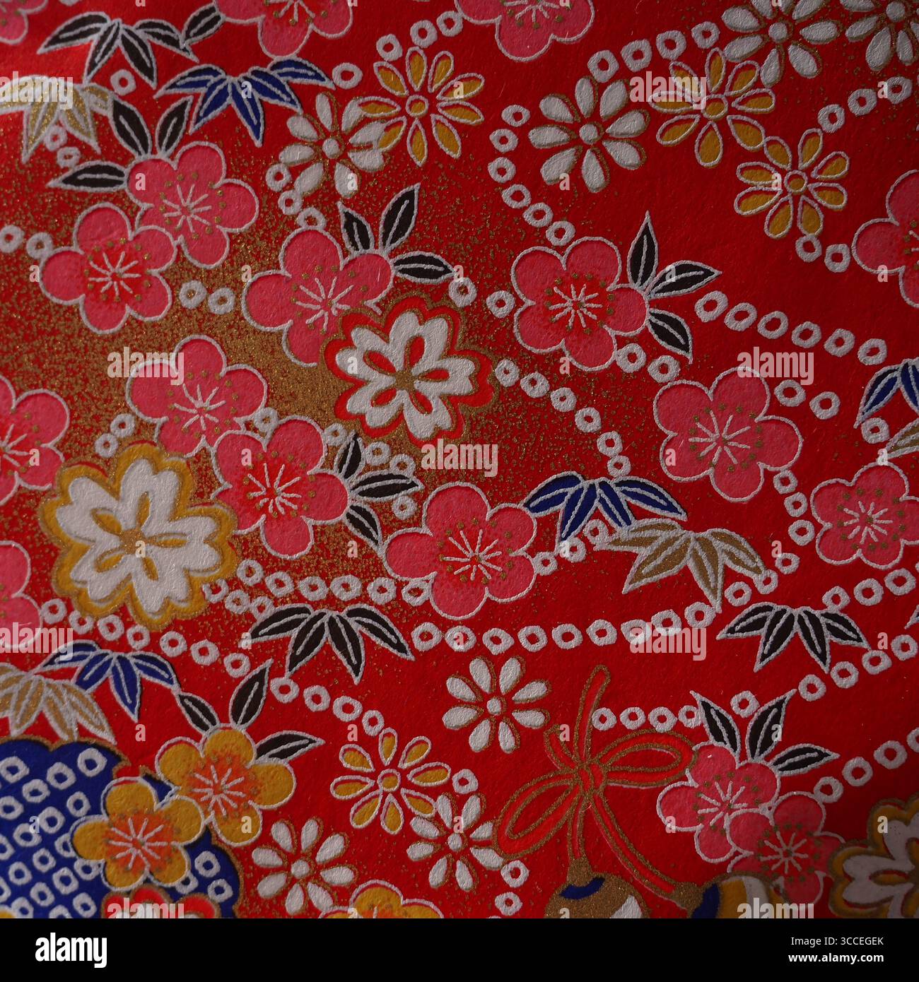 Motif traditionnel japonais Sakura Blossom sur tissu Banque D'Images