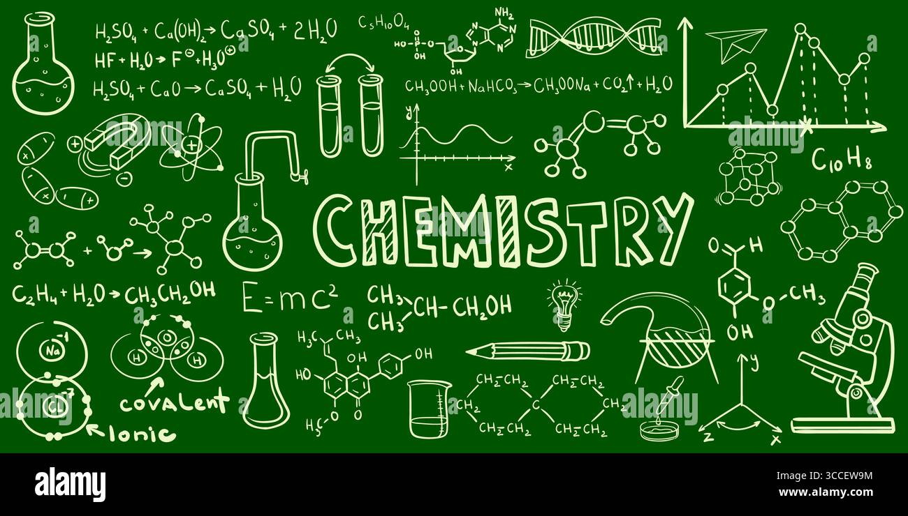 Commission scolaire de chimiste. Formule chimique sur tableau noir, motif science tableau noir école salle de classe tableau noir laboratoire d'expérience biologie physique équation mathématique, illustration vectorielle soignée illustration originale Illustration de Vecteur