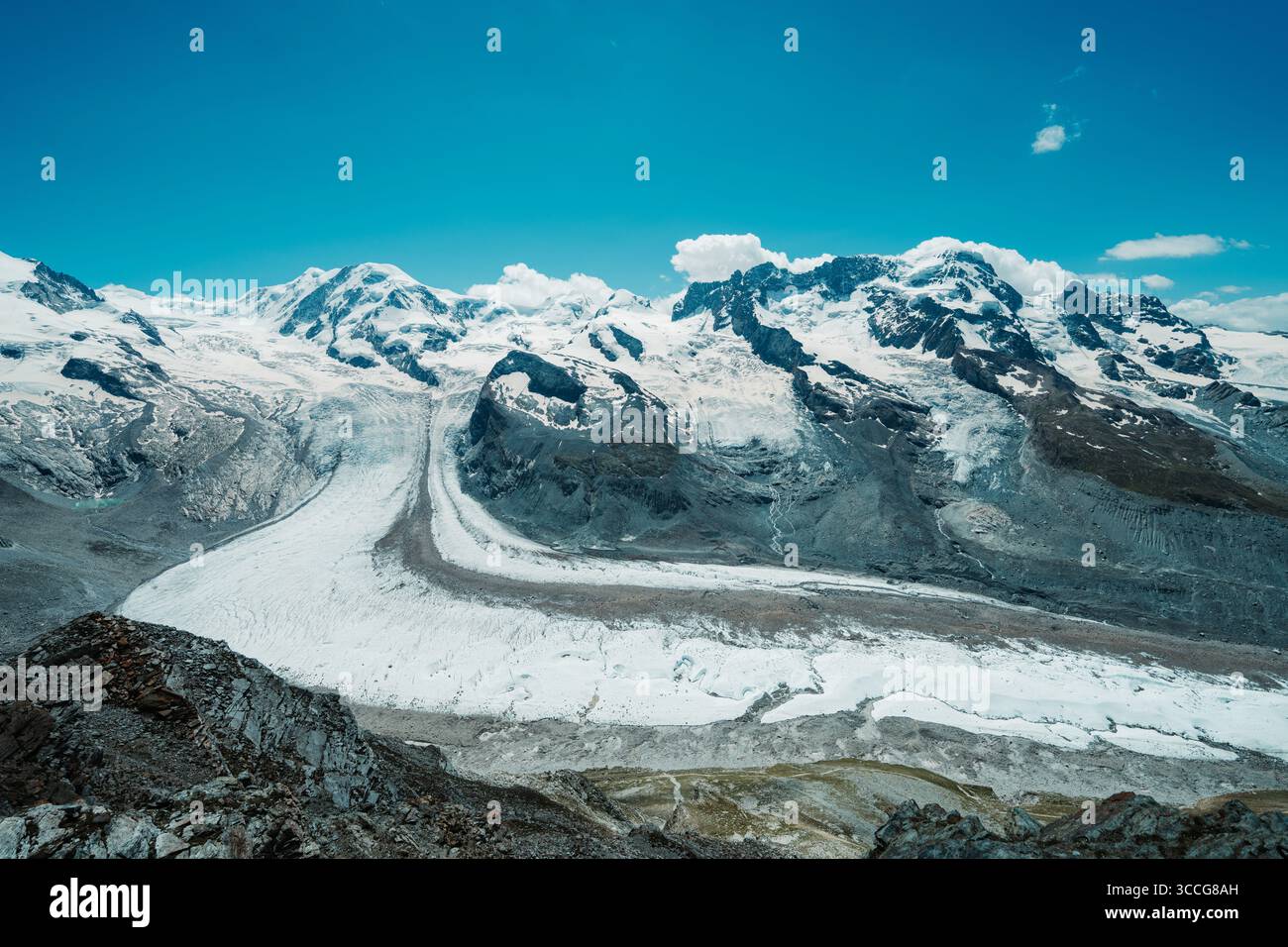 Glacier du Gorner et le massif du Mont Rose, Gornergrat, Zermatt, Valais, Suisse Banque D'Images