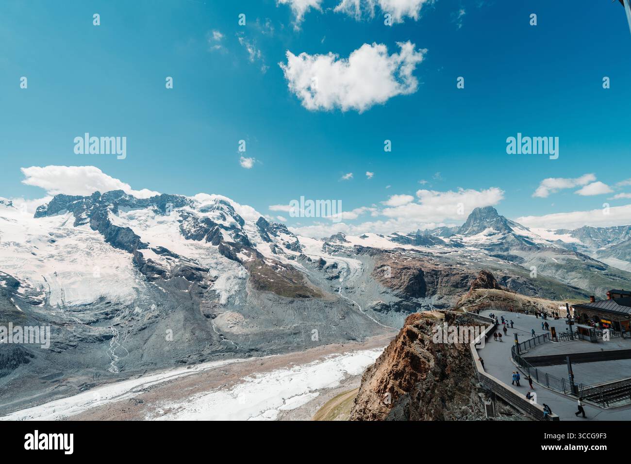 Vue large du Monte Rosa et du glacier de Gorner, Gornergrat, Zermatt, Valais, Suisse Banque D'Images
