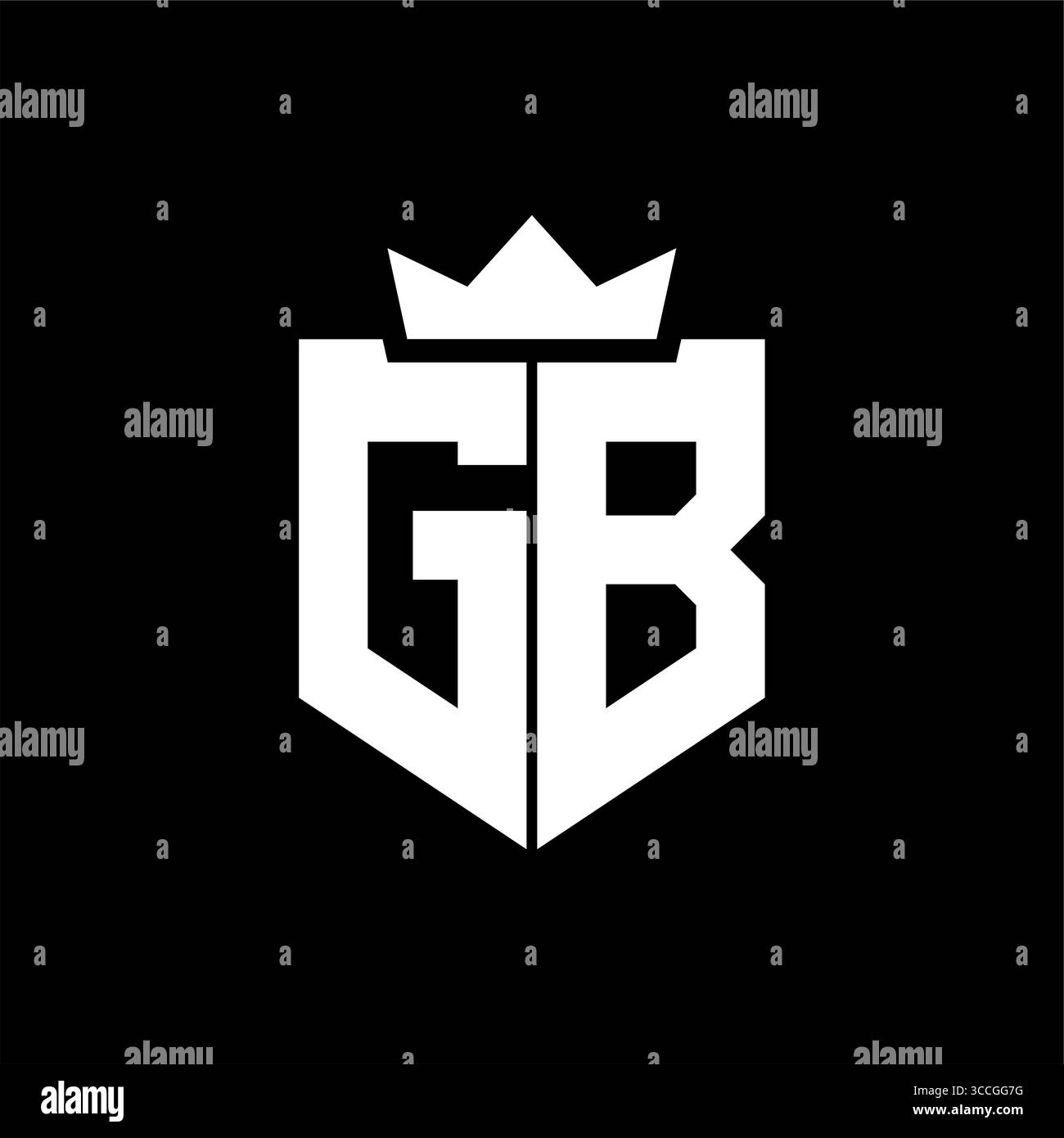 GB logo image vectorielle d'un bouclier avec un style géométrique pointu avec une couronne pointue et une police épaisse Illustration de Vecteur