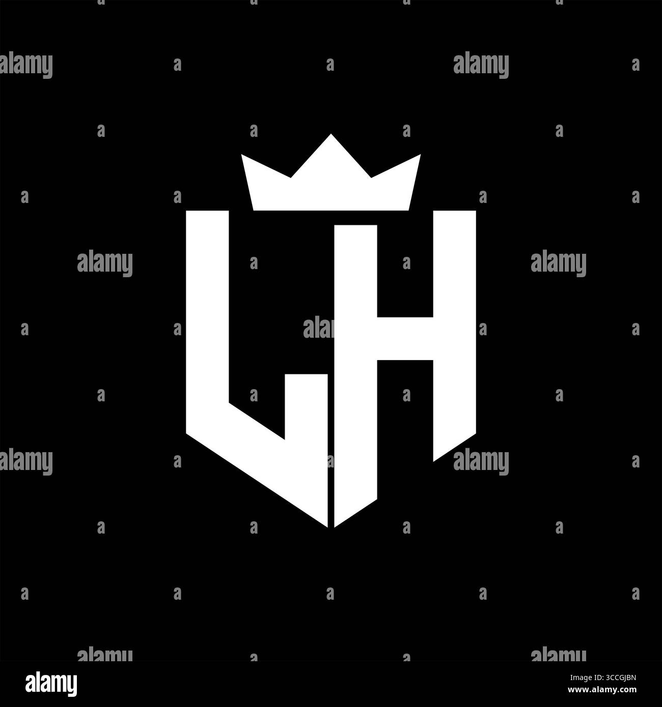 LH logo image vectorielle d'un bouclier avec un style géométrique pointu avec une couronne pointue et une police épaisse Illustration de Vecteur