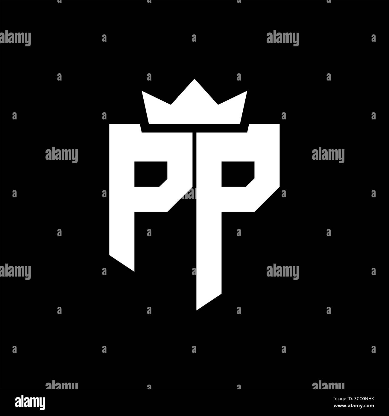 PP logo image vectorielle d'un bouclier avec un style géométrique pointu avec une couronne pointue et une police épaisse Illustration de Vecteur