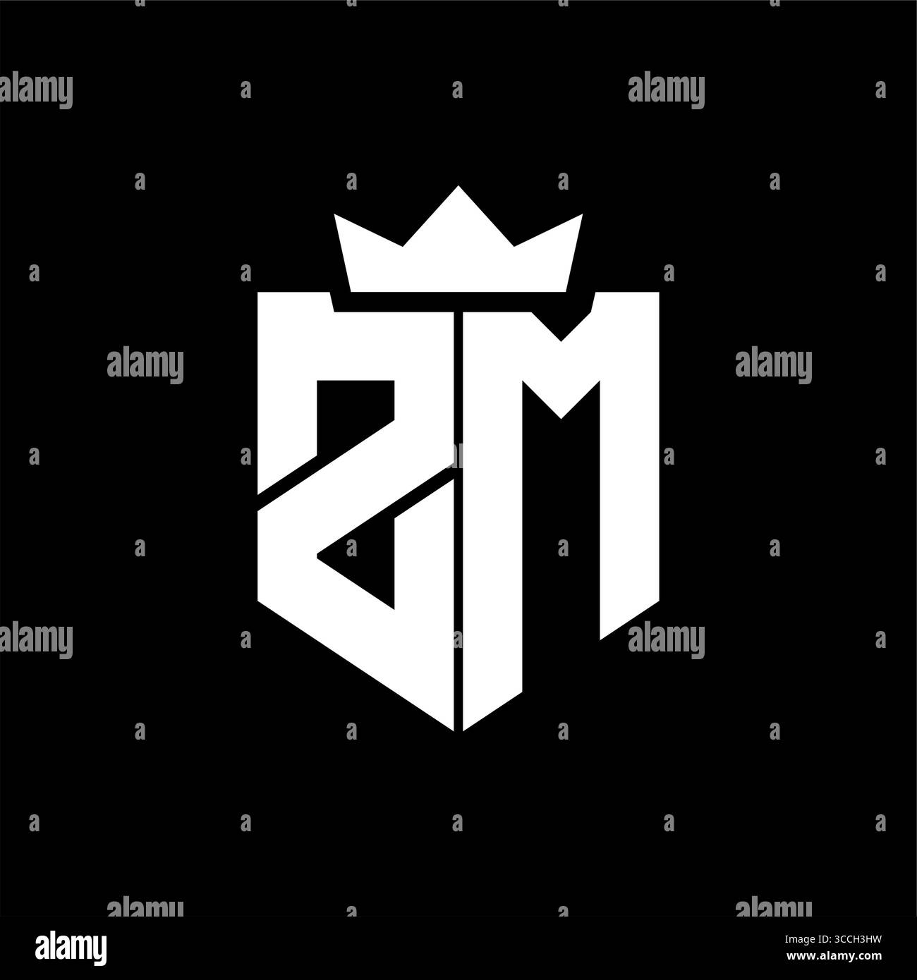 ZM logo image vectorielle d'un bouclier avec un style géométrique pointu avec une couronne pointue et une police épaisse Illustration de Vecteur