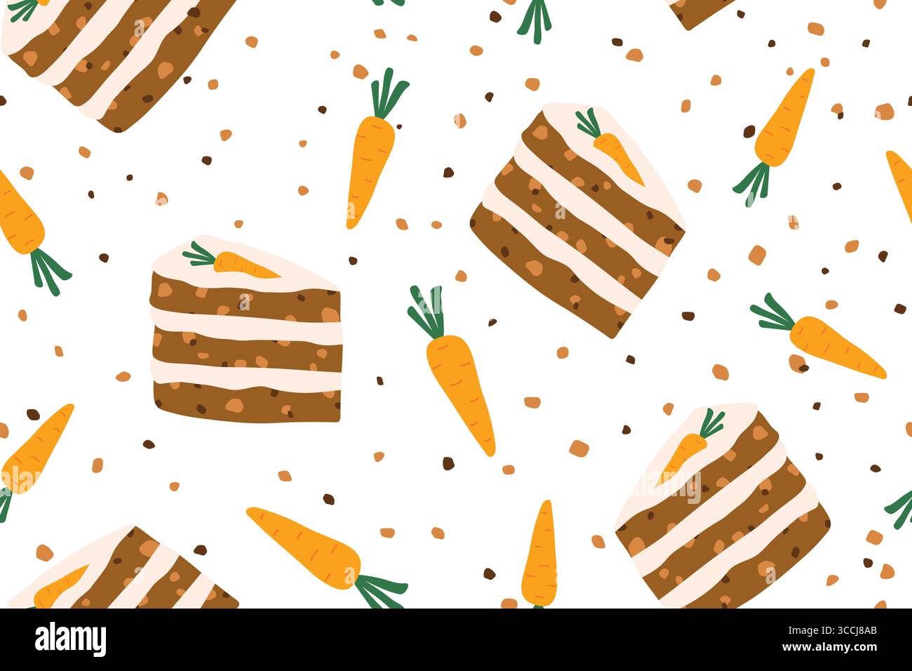 motif sans couture de gâteau de carotte ; dessert sucré avec glaçage et décoration de carotte, parfait pour la conception de boulangerie, le papier d'emballage et les projets sur le thème de la cuisine- Illustration de Vecteur
