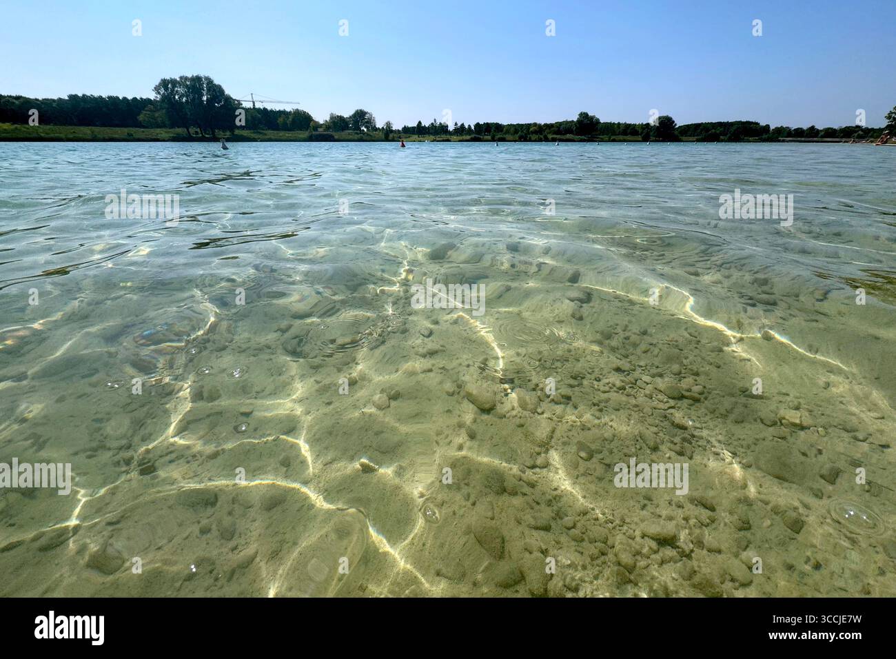 Munich, Deutschland. 11 août 2025. Lacs de baignade de Bavière avec une excellente qualité d'eau, comme ici à Riemer See (Buga See) dans Messestadt Riem à Munich. Crédit : dpa/Alamy Live News Banque D'Images