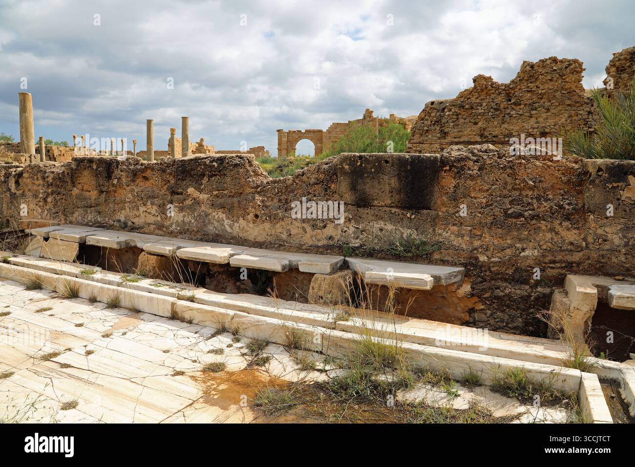 Latrines romaines à Leptis Magna dans l'État de Libye Banque D'Images
