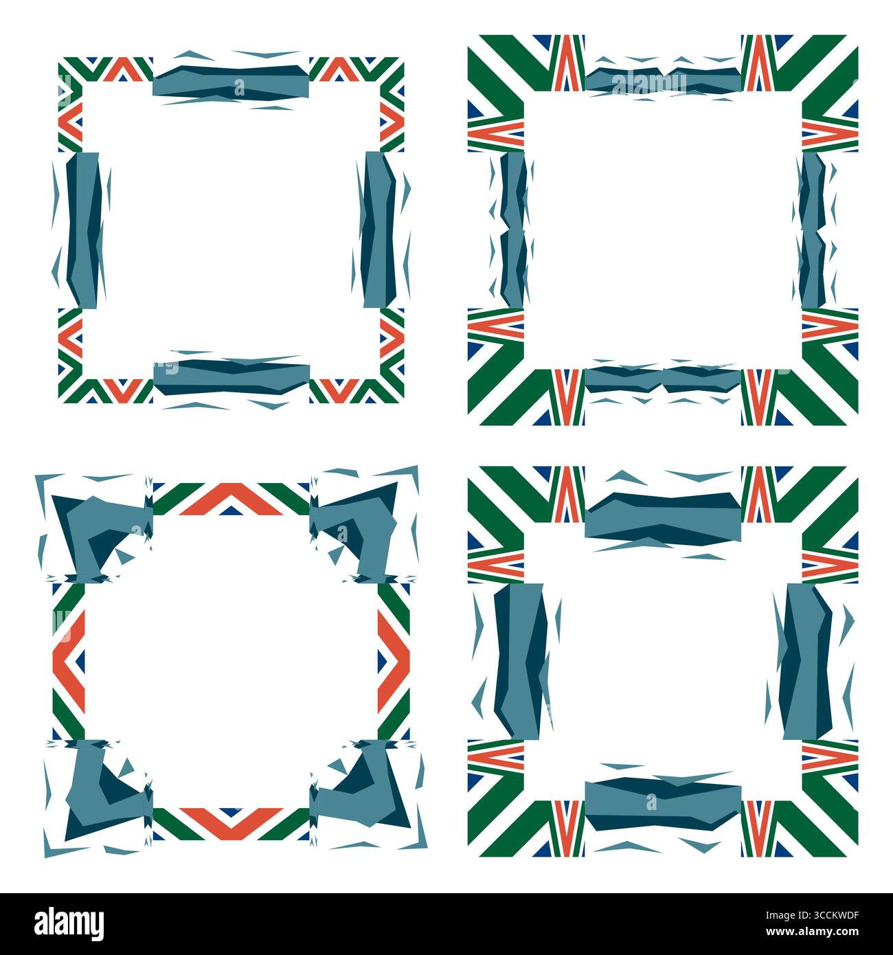 Images nettes abstraites. Coins géométriques dentelés. Influence tribale multicolore. Motifs carrés audacieux. Illustration de Vecteur