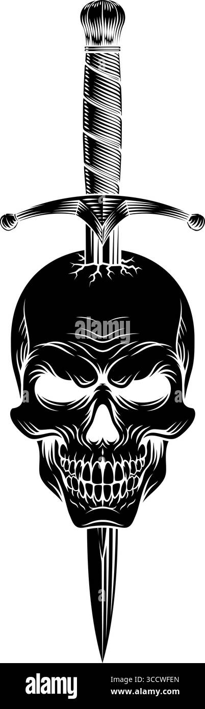 Skull Dagger Knife tatouage Grim Reaper illustration Illustration de Vecteur