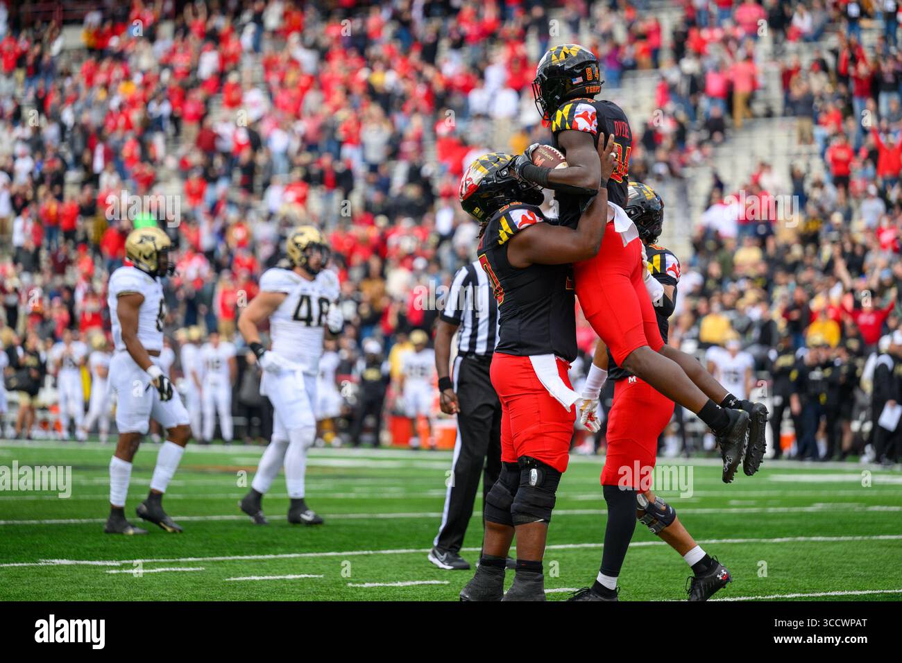 08 octobre 2022 : le Tight End Corey Dyches des Terrapins du Maryland (84) célèbre après une prise de touchdown pendant le match de football de la NCAA entre les Terrapins du Maryland et les Purdue Boilermakers au stade SECU de College Park, MD. Reggie Hildred/CSM (crédit image : © Reggie Hildred/CSM via ZUMA Press Wire) Banque D'Images