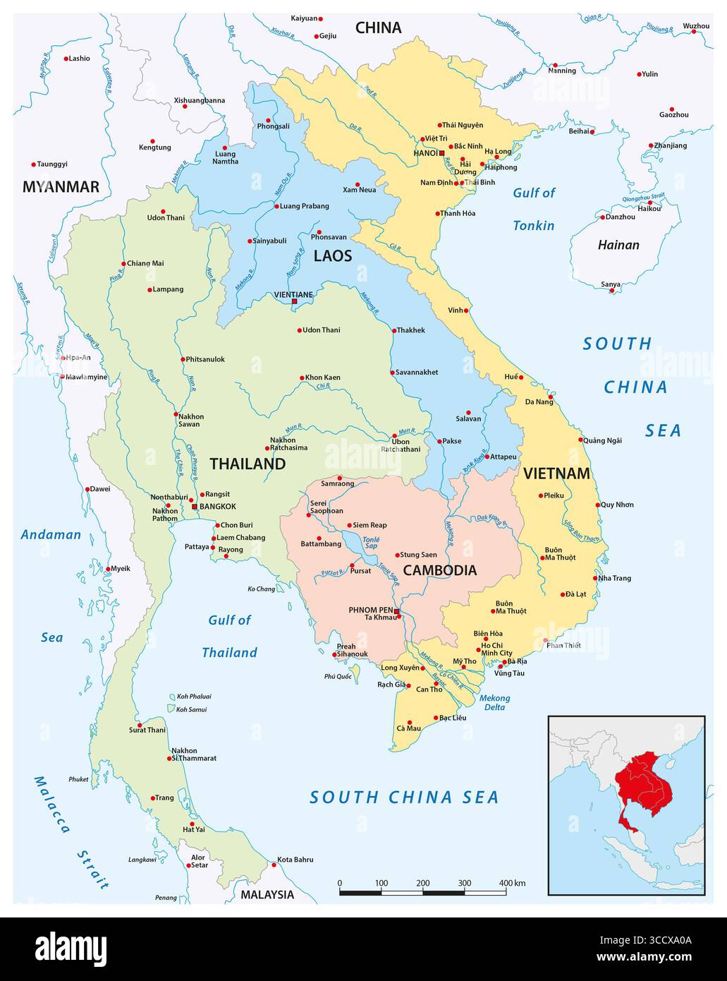 Carte des états de l'Asie du Sud-est Banque D'Images Carte des états de l'Asie du Sud-est Banque D'Images