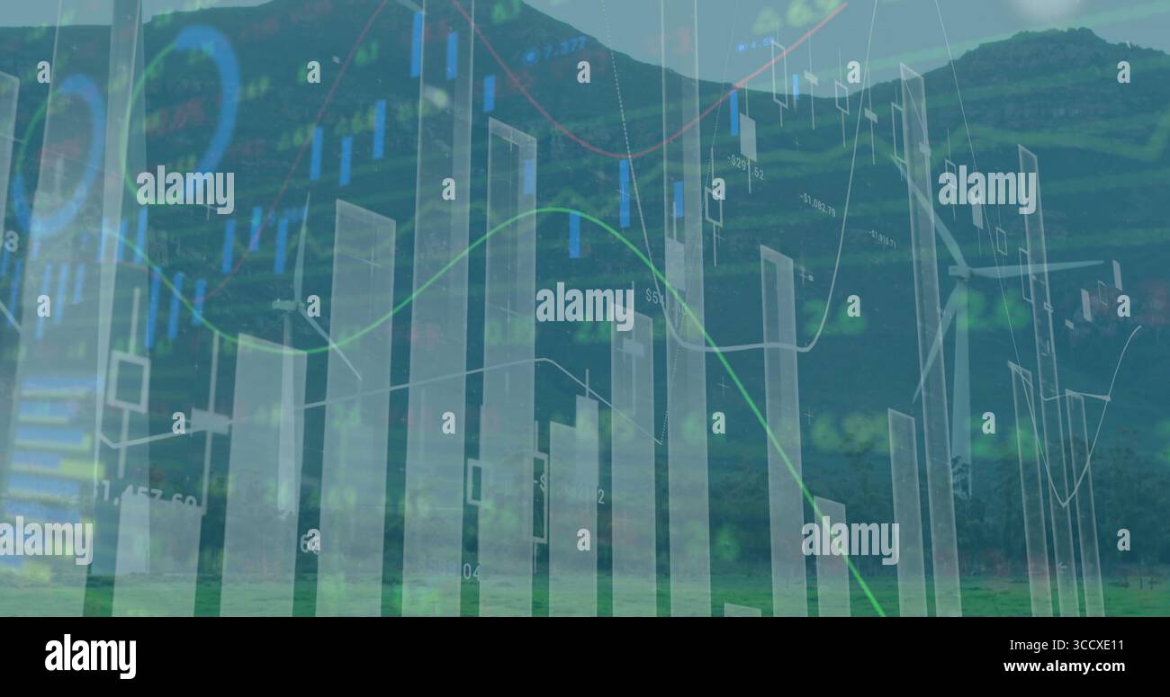 Affichage des barres de chandelier et superposition de tracé de ligne fusionnant avec Mountain Prairie, annotations de données Banque D'Images