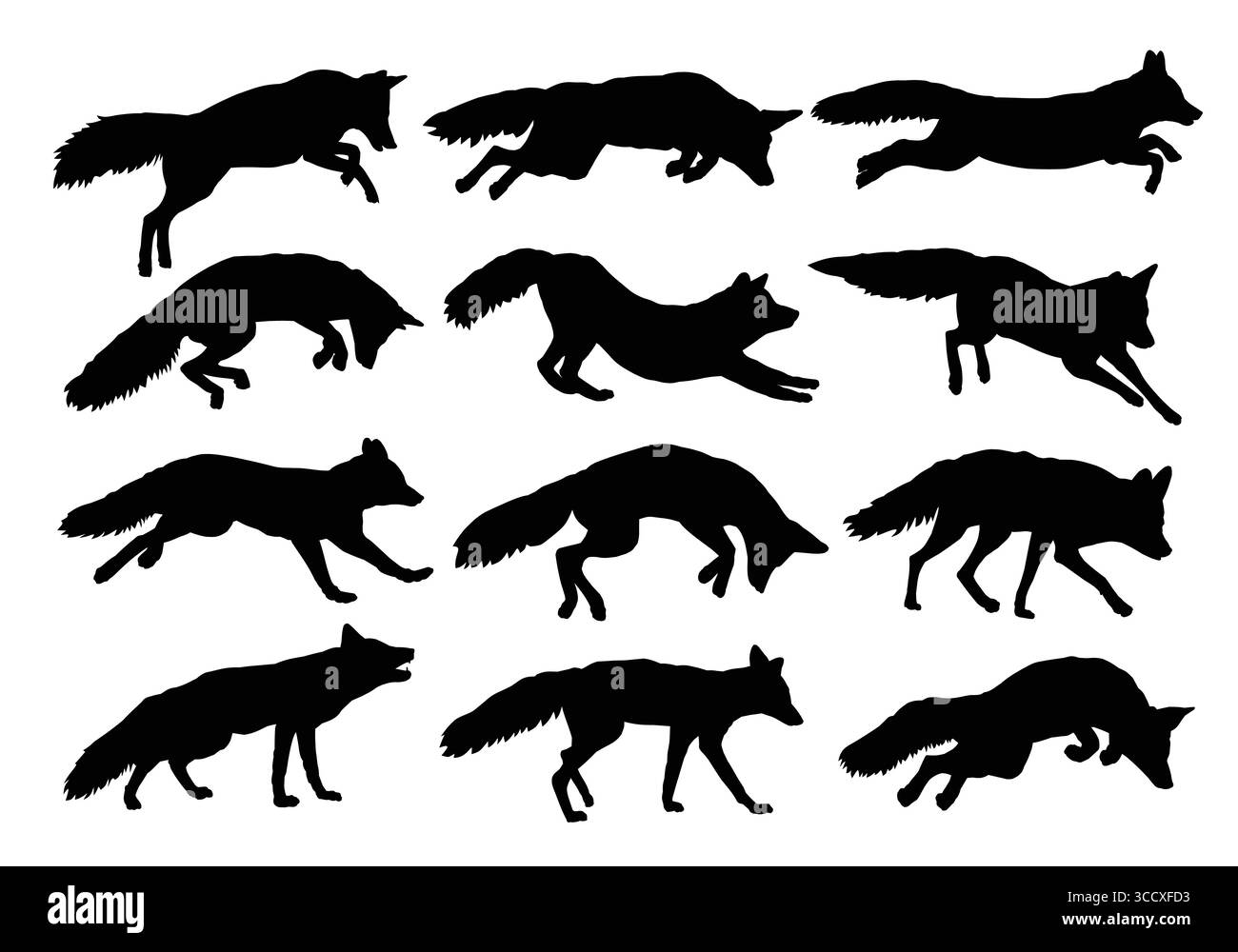 Les silhouettes de renards sauvages. Illustration de Vecteur