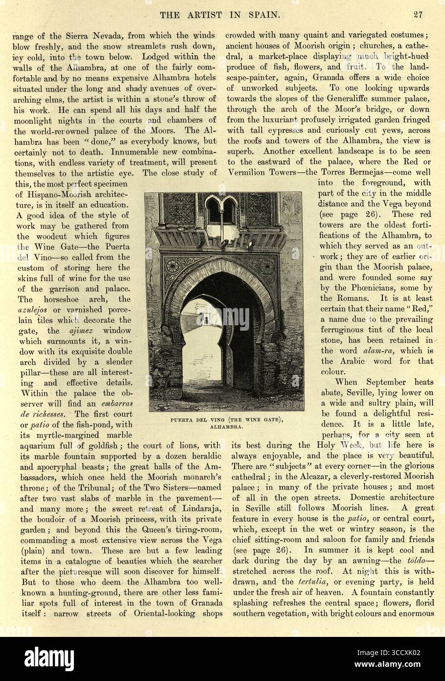 Puerta Del Vino, la porte du vin, Alhambra, Espagne, illustration vintage du XIXe siècle, années 1880 Banque D'Images