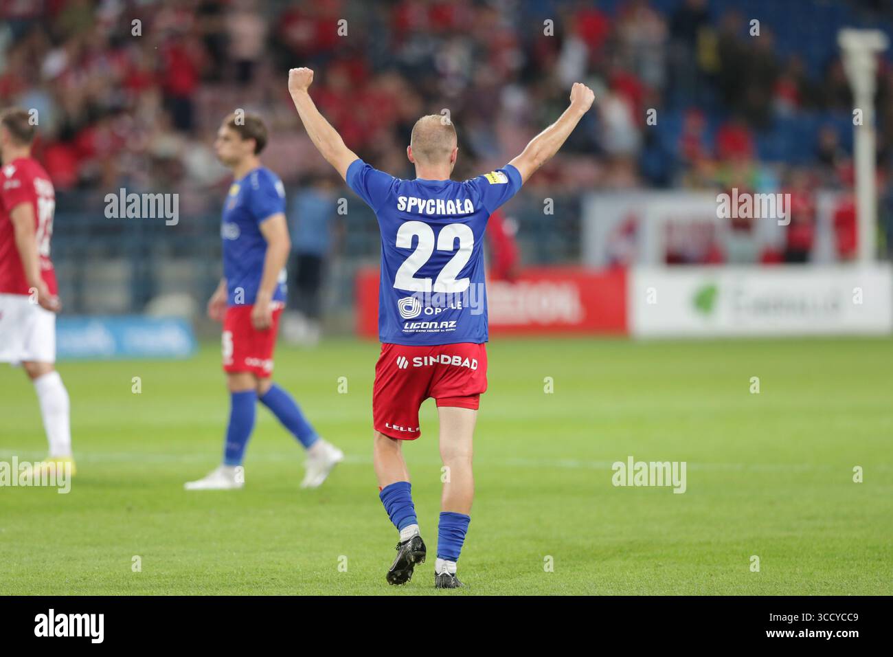 18 août 2023, Cracovie, Pologne : Mateusz Spychala d'Odra Opole vu lors du match de football Fortuna 1 Polish League 2023/2024 entre Wisla Cracovie et Odra Opole au stade municipal de Cracovie. .Score final ; Wisla Krakow 1 :3 Odra Opole. (Crédit image : © Grzegorz Wajda/SOPA images via ZUMA Press Wire) Banque D'Images