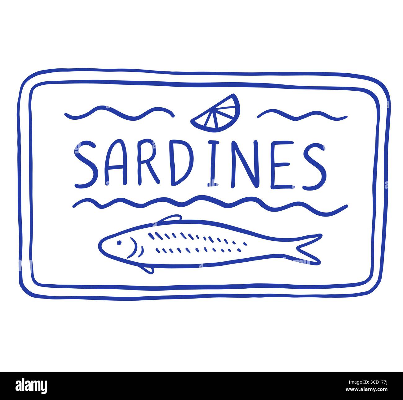 Illustration vectorielle de vecteur d'étain de dessiner des sardines à la main. Poisson méditerranéen, fruits de mer, icône du doodle. La dolce vita. Style rétro Illustration de Vecteur