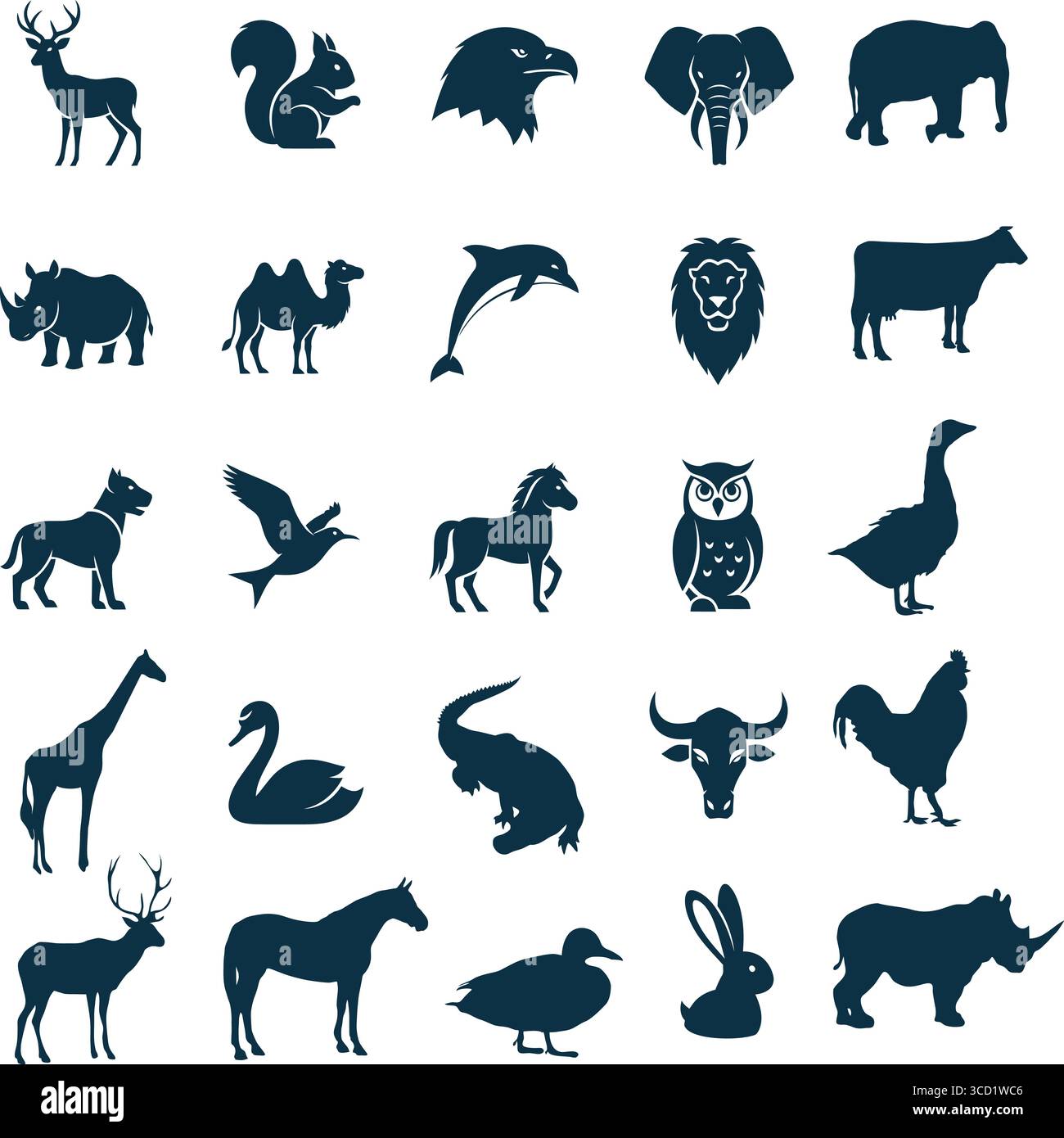 Cette illustration attrayante présente un éventail varié de silhouettes animales, y compris des mammifères, des oiseaux et la vie marine. Illustration de Vecteur Cette illustration attrayante présente un éventail varié de silhouettes animales, y compris des mammifères, des oiseaux et la vie marine. Illustration de Vecteur