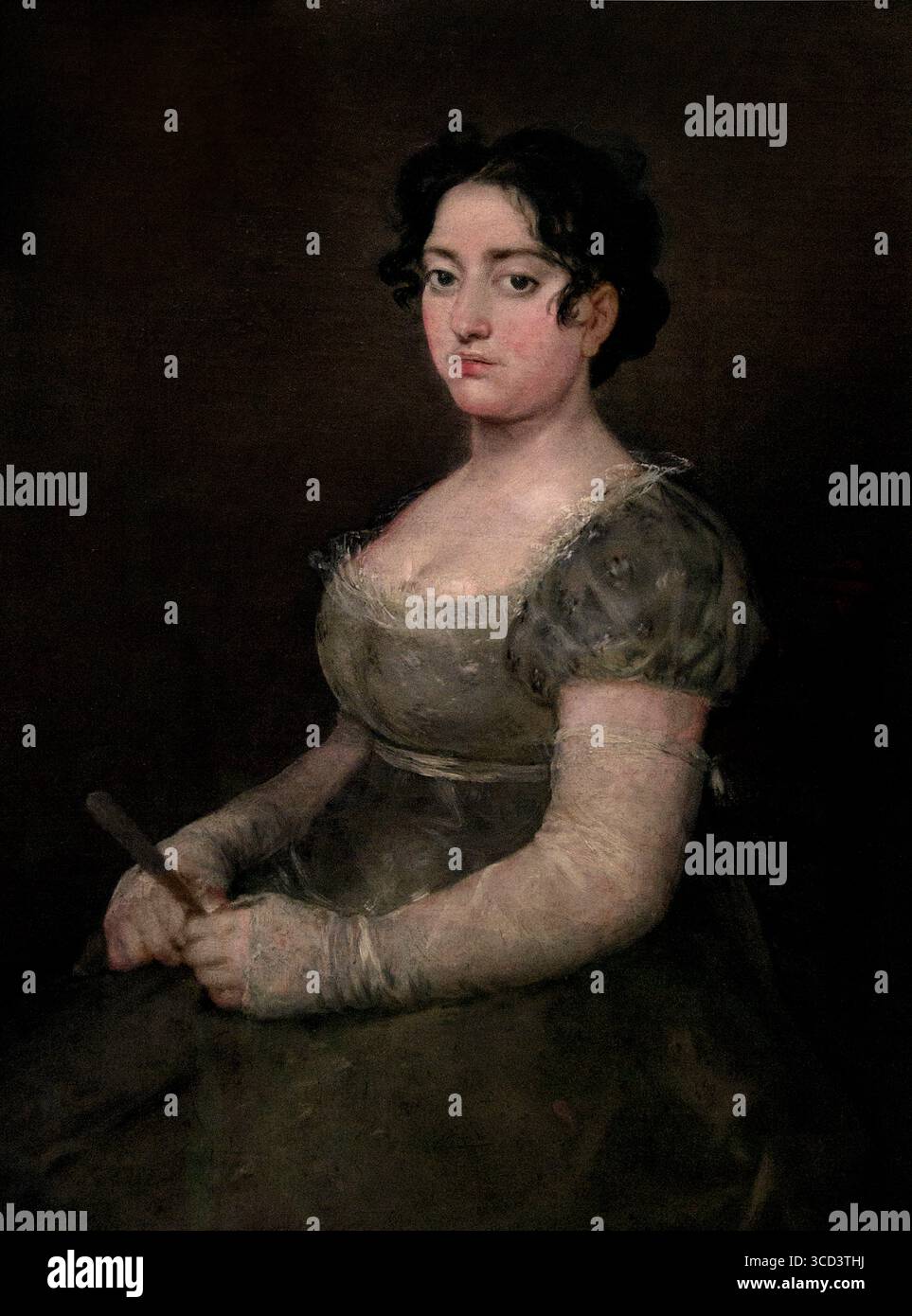 La Dame à éventail par Francisco Jose de Goya y Lucientes 1746 - 1828 Espagne Musée espagnol Louvre France. ( Francisco Goya (né le 30 mars 1746, Fuendetodos, Espagne - décédé le 16 avril 1828, Bordeaux, France) est un artiste espagnol dont les peintures, dessins et gravures reflètent des bouleversements historiques contemporains et influencent d'importants peintres des XIXe et XXe siècles. La série de gravures The Disasters of War (1810-14) enregistre les horreurs de l'invasion napoléonienne. Banque D'Images