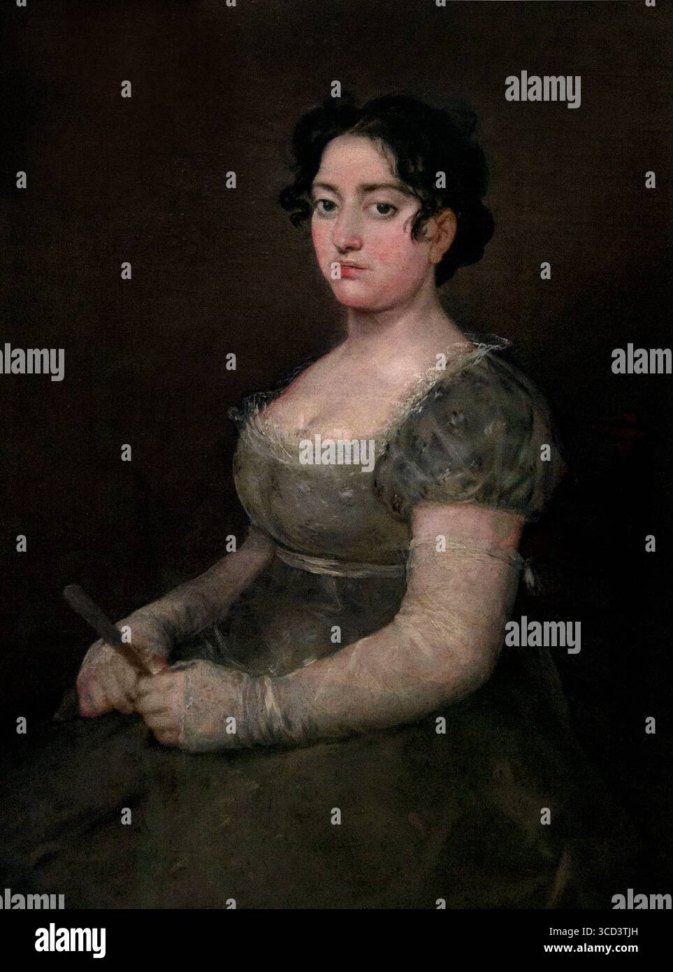 La Dame à éventail par Francisco Jose de Goya y Lucientes 1746 - 1828 Espagne Musée espagnol Louvre France. ( Francisco Goya (né le 30 mars 1746, Fuendetodos, Espagne - décédé le 16 avril 1828, Bordeaux, France) est un artiste espagnol dont les peintures, dessins et gravures reflètent des bouleversements historiques contemporains et influencent d'importants peintres des XIXe et XXe siècles. La série de gravures The Disasters of War (1810-14) enregistre les horreurs de l'invasion napoléonienne. Banque D'Images