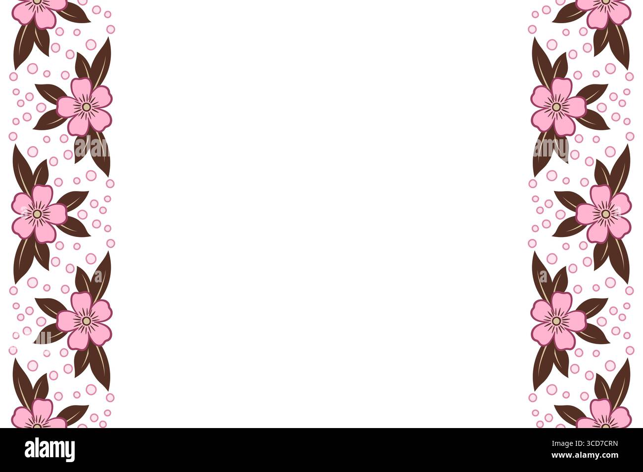 Bordure verticale sans couture de fleurs et de points. Ornement végétal fantaisie. Couleurs douces calmes. Décor floral romantique avec espace libre au centre pour le texte. Illustration de Vecteur