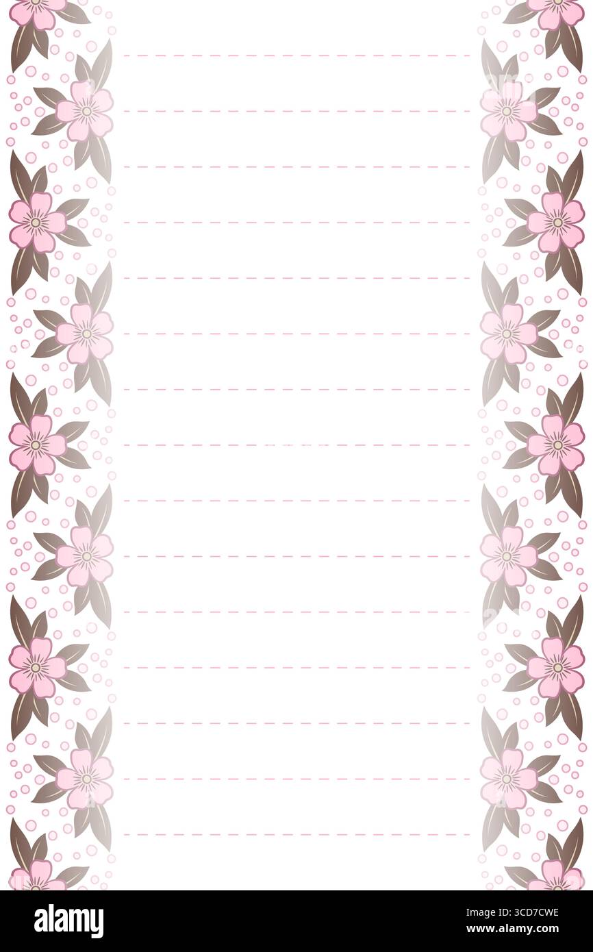 Bordure verticale sans couture de fleurs et de points. Ornement végétal fantaisie. Couleurs douces calmes. Décor floral romantique avec espace libre au centre pour le texte. Illustration de Vecteur