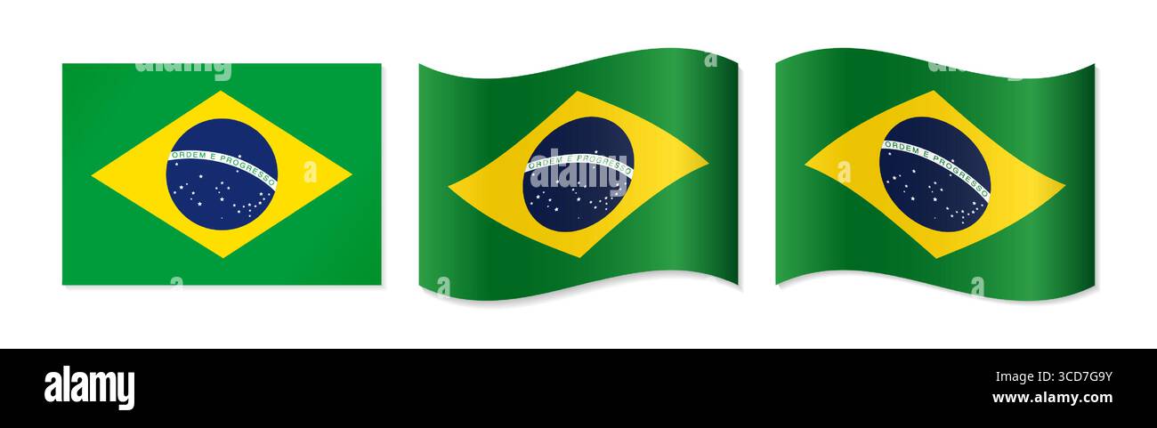 Ensemble de drapeaux brésiliens, variations de drapeau. Ondulation et concept classique. Drapeau de la conception créative du Brésil. Modèle de badge Illustration de Vecteur