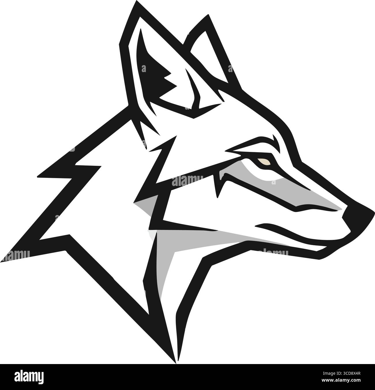 Emblème de tête d'animal de loup féroce. Graphique frappant d'une créature sauvage de profil, mettant en valeur son regard intense et ses lignes audacieuses. Ce symb mammifère prédateur Illustration de Vecteur