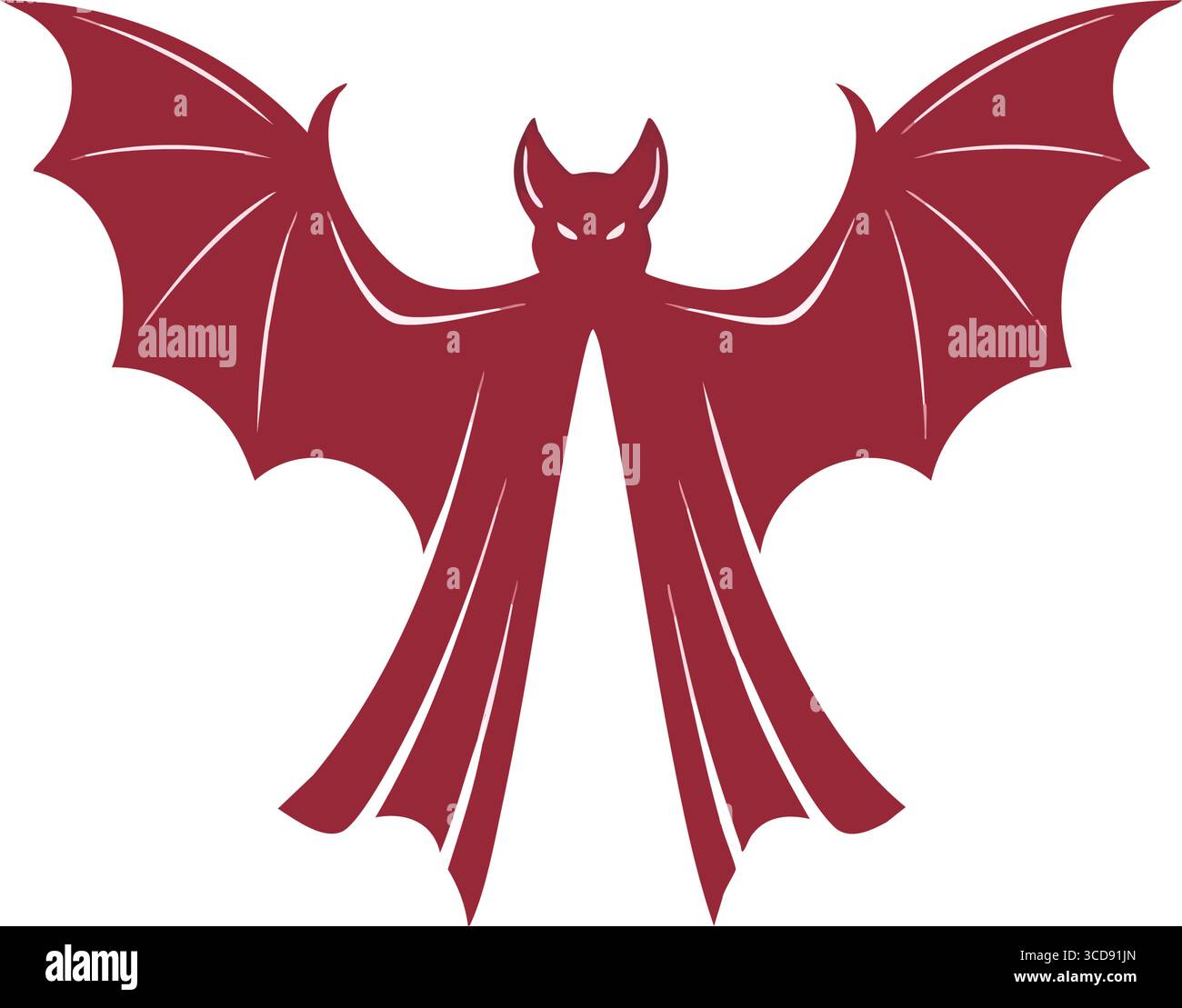 Motif sinistre Vampire de chauve-souris rouge. Une entité nocturne cramoisie redoutable avec les yeux brillants sur noir. Ce symbole abstrait évoque l'horreur, la fantaisie gothique, un Illustration de Vecteur