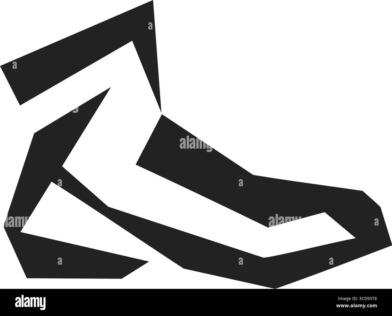 Conception abstraite de bottes géométriques. Illustration monochrome foncé représentant une chaussure de sport stylisée. Ses lignes pointues évoquent un sens de l'esthétique moderne et Illustration de Vecteur