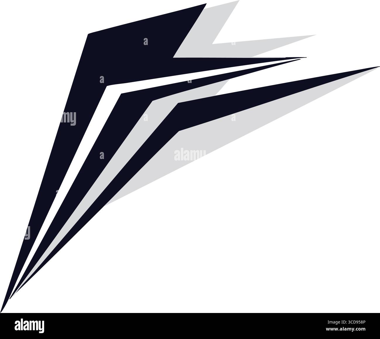 Symbole de mouvement angulaire élégant. Une forme géométrique contemporaine avec des lignes pointues en bleu marine et gris clair, transmettant rapidité, avancement et future visio Illustration de Vecteur