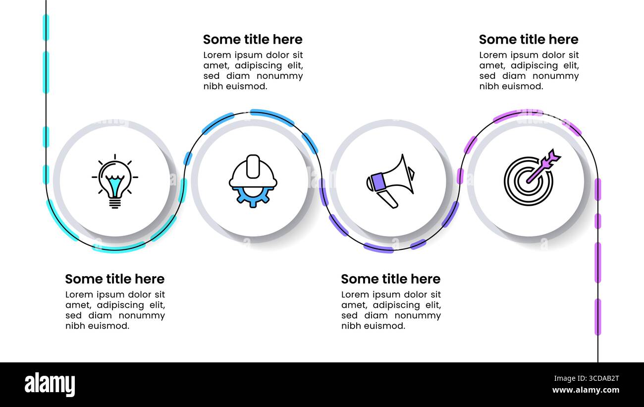 Modèle d'infographie avec icônes et 4 options ou étapes. Ligne de données. Peut être utilisé pour la mise en page de flux de travail, diagramme, bannière, webdesign. Illustration vectorielle Illustration de Vecteur
