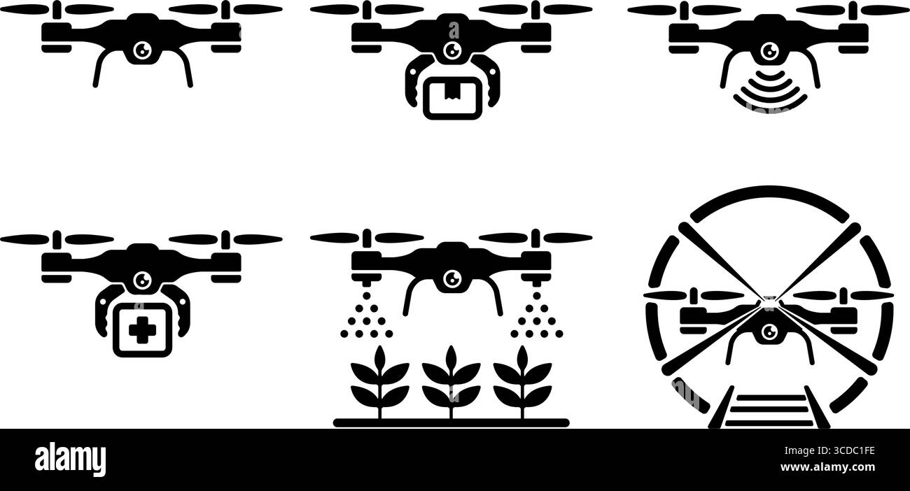 Drone, ensemble d'illustration d'icône vectorielle quadcopter Illustration de Vecteur