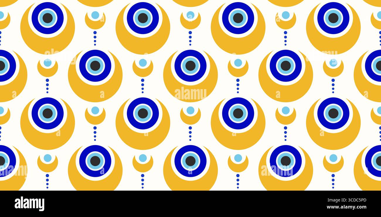 Motif turc mauvais oeil. Ornement grec fond sans couture avec des perles bleues. Amulette magique nazar. Symbole abstrait de l'énergie de chance et de la protection Illustration de Vecteur