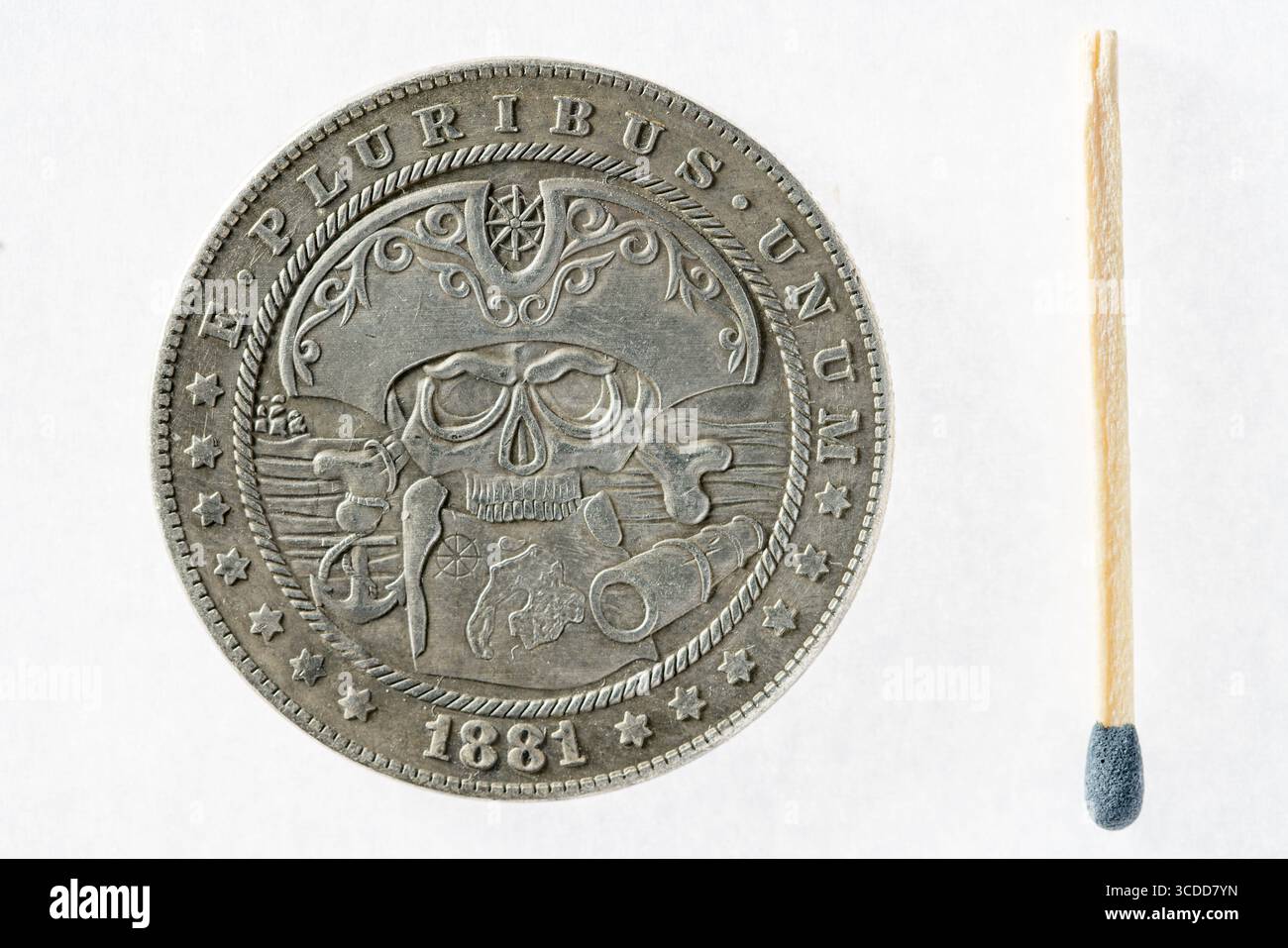 Hobo Morgan Dollar réplique, US Morgan Dollar (1881) pièce d'argent (avers, face avant) Banque D'Images