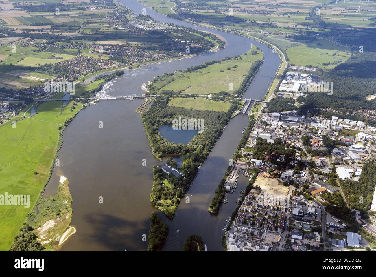 Geesthacht Elbe déversoir et écluse Elbe île avec FFH zone, pont Elbe avec barrage, pont Elbe, barrage, barrage, régulation des eaux, Lock, Elbe, federa Banque D'Images
