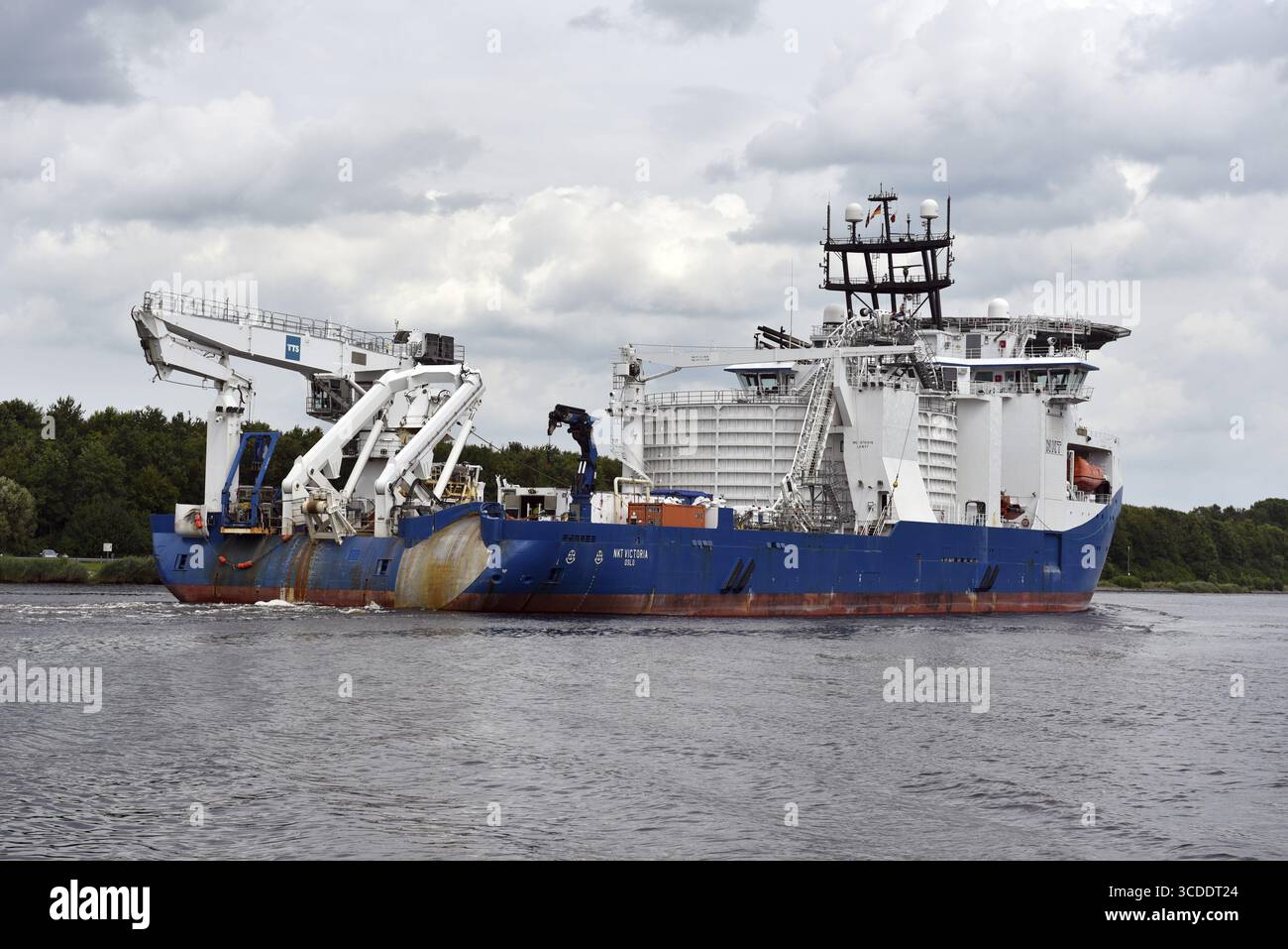 Porte-câble, porte-câble maritime, navire, navire, navire spécialisé, NKT VICTORIA navigue dans le canal de Kiel, NOK, canal de Kiel, canal de Kiel, Schleswig-Holstei Banque D'Images