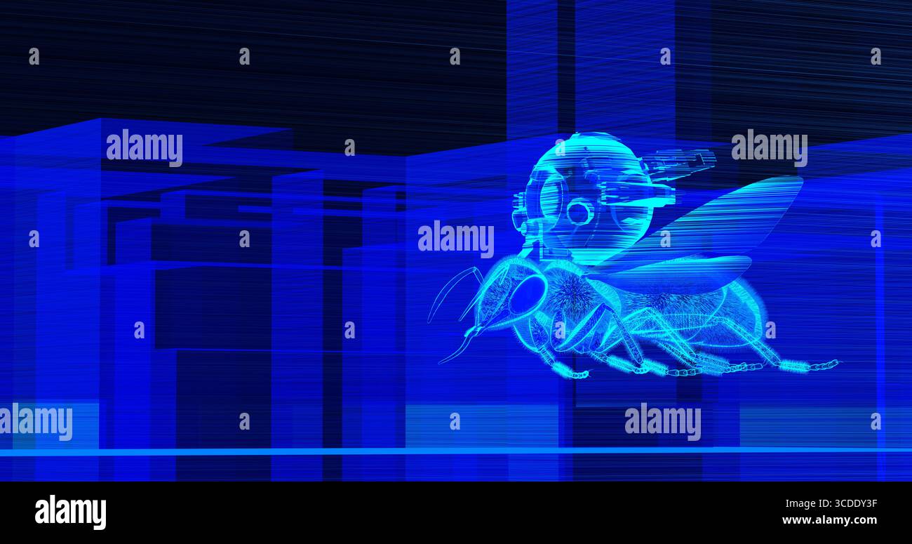 abeille avec puce de contrôle intégrée, ai, rendu 3d. Banque D'Images