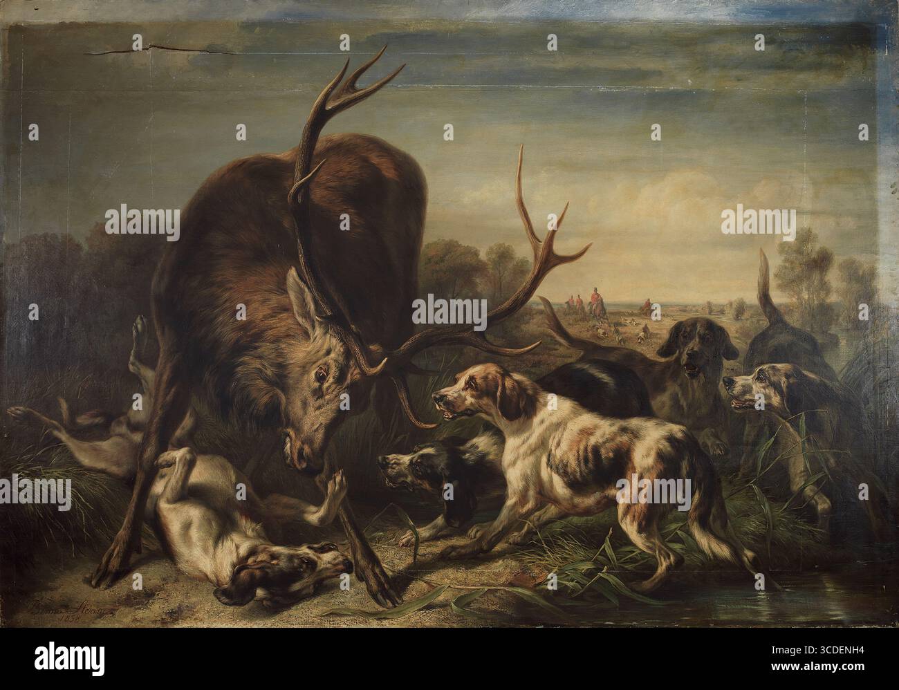 Le cerf, chassé par les chiens Benno Rafael Adam (15 juillet 1812, Munich - 8 mars 1892, Kelheim) était un peintre animalier allemand Banque D'Images