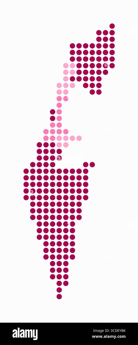 Carte en pointillés d'Israël. Carte de style numérique du pays sur fond blanc. Forme israélienne avec des points circulaires. Style de points colorés. Cercles de grande taille. Illustration de Vecteur