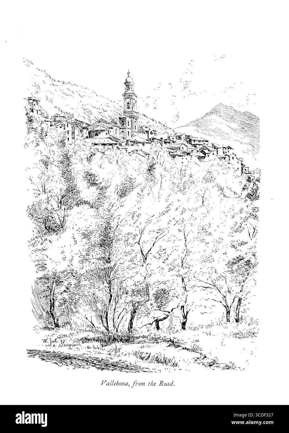 Vallebona, de la route. Province d'Imperia, Ligurie, Italie illustration tirée de ' villages rocheux de la Riviera ' par William Scott publié par Adam et Charles Black 1898 Banque D'Images