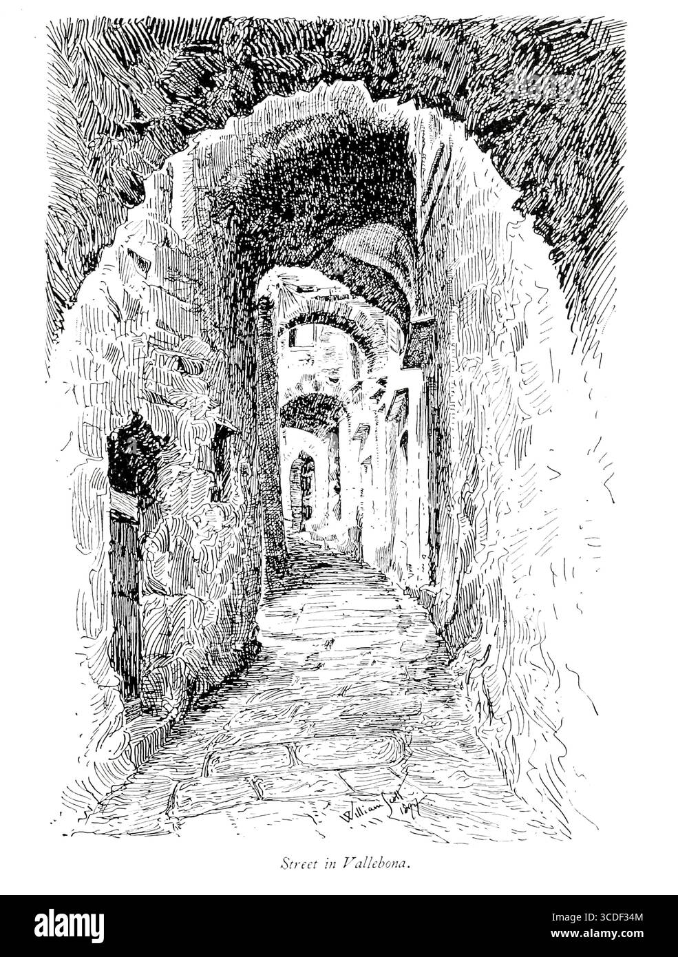 Rue dans la province de Vallebona d'Imperia, Ligurie, Italie une illustration de ' villages rocheux de la Riviera ' par William Scott publié par Adam et Charles Black 1898 Banque D'Images