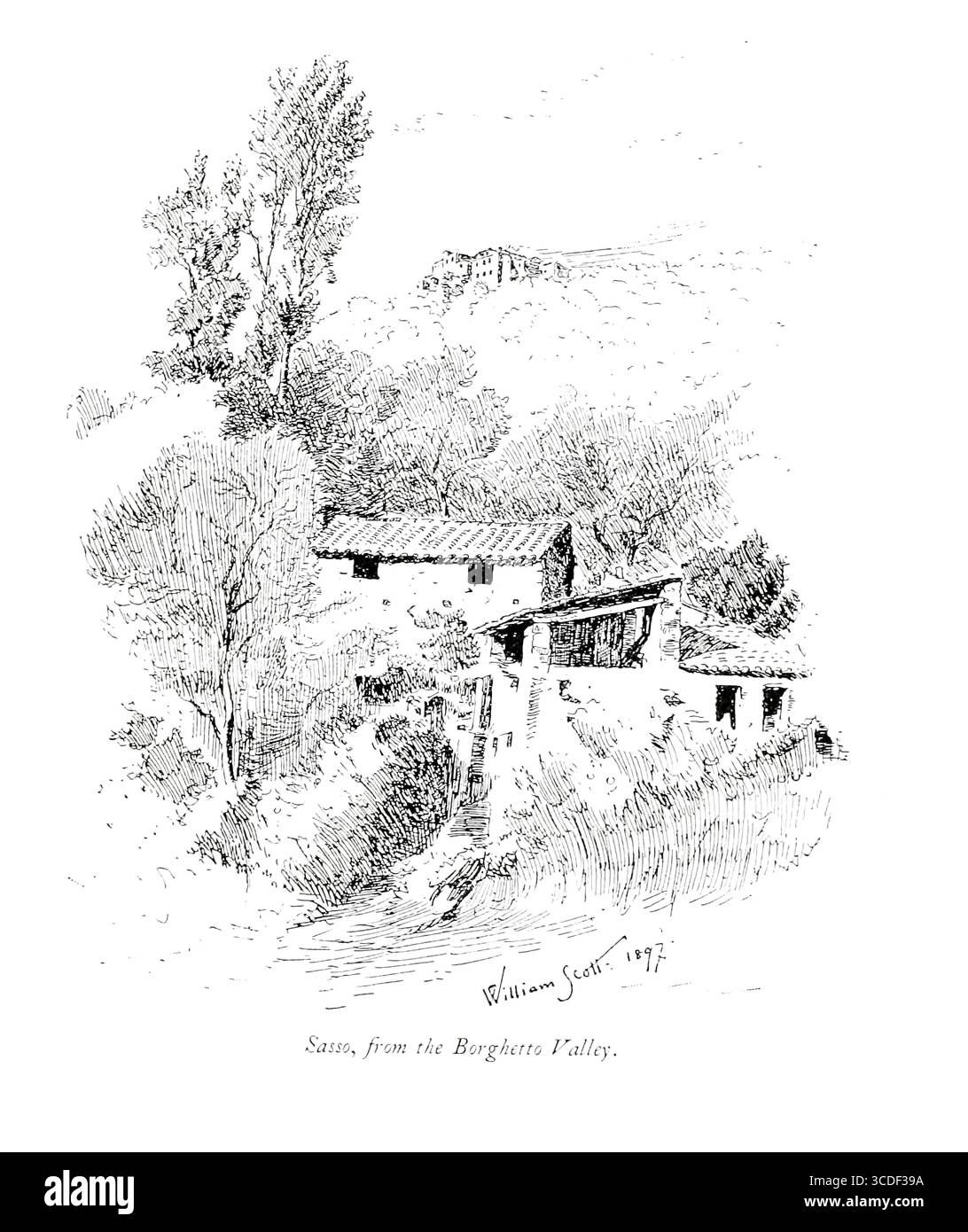 Sasso, de la vallée du Borghetto Sasso di Bordighera, Bordighera, Ligurie, Italie. Une illustration tirée de 'Rock villages of the Riviera' par William Scott publié par Adam et Charles Black 1898 Banque D'Images