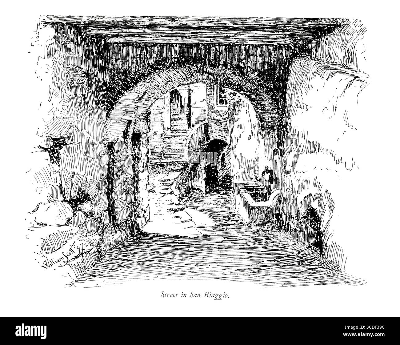 Rue à San Biaggio une illustration tirée de 'villages rocheux de la Riviera' par William Scott publié par Adam et Charles Black 1898 Banque D'Images