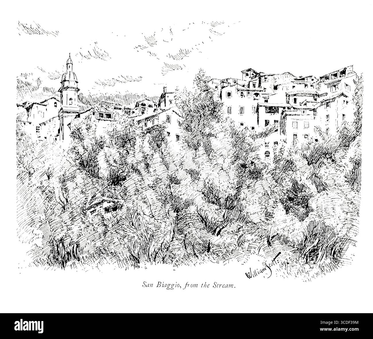 San Biaggio, du ruisseau une illustration tirée de 'villages rocheux de la Riviera' par William Scott publié par Adam et Charles Black 1898 Banque D'Images