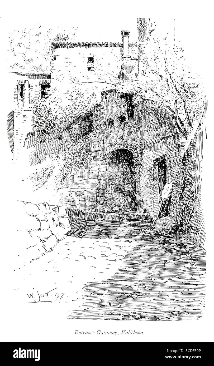 Entrée Gateway, Vallebona Province of Imperia, Ligurie, Italie illustration tirée de 'villages rocheux de la Riviera' par William Scott publié par Adam et Charles Black 1898 Banque D'Images