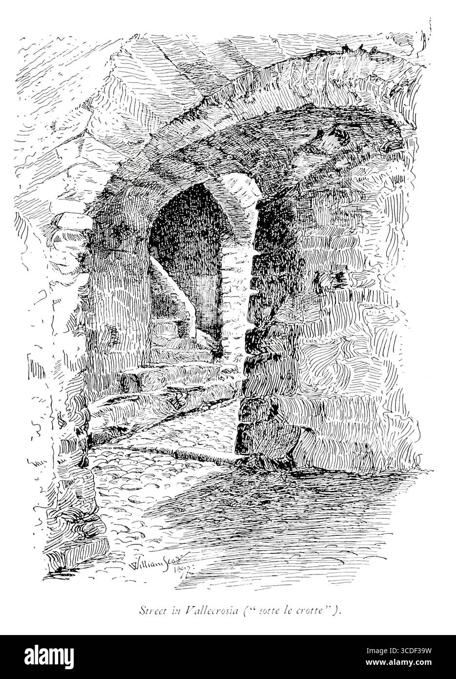 Rue de Vallecrosia ( Sotte le Crptte ) Province d'Imperia, Ligurie, Italie illustration tirée de ' villages rocheux de la Riviera ' par William Scott publié par Adam et Charles Black 1898 Banque D'Images